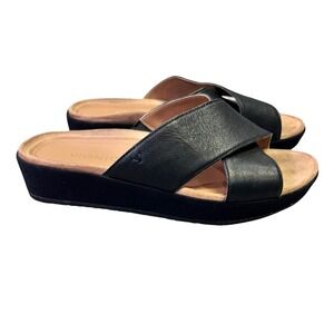 Vionic Hayden Womens Black‎ Leather Criss Cross Flatform Wedge Sandals Size 8 M
